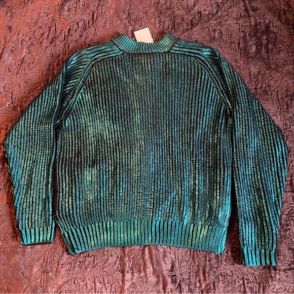 NWT Divided by metallic teal & black knit zip cardigan sz M - Picture 5 of 5